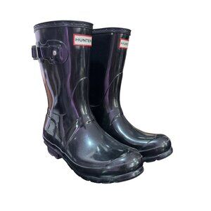 Hunter Original Short Gloss Women's Rubber Short Boots Black Size 6